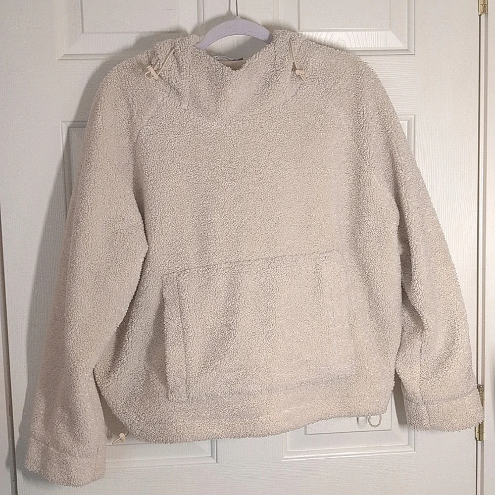 Vince Cream Sandlewood Sherpa Oversized Hooded Pullover Large - Picture 1 of 10
